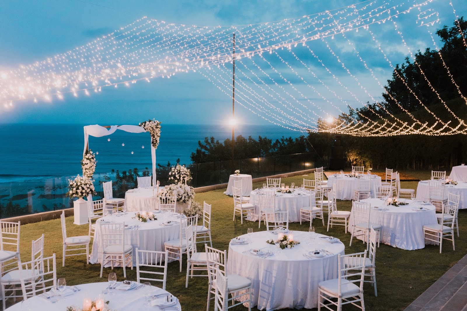 White reception decoration at Latitude Villa Bali